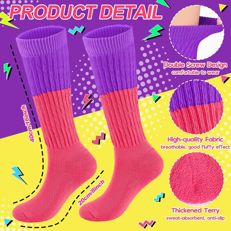 TRIITECH Store Neon Slouch Socks for Women, 80s 90s Scrunch Knee High Socks with Neon Earrings and Scrunchies for 80s 90s Party - Image 3